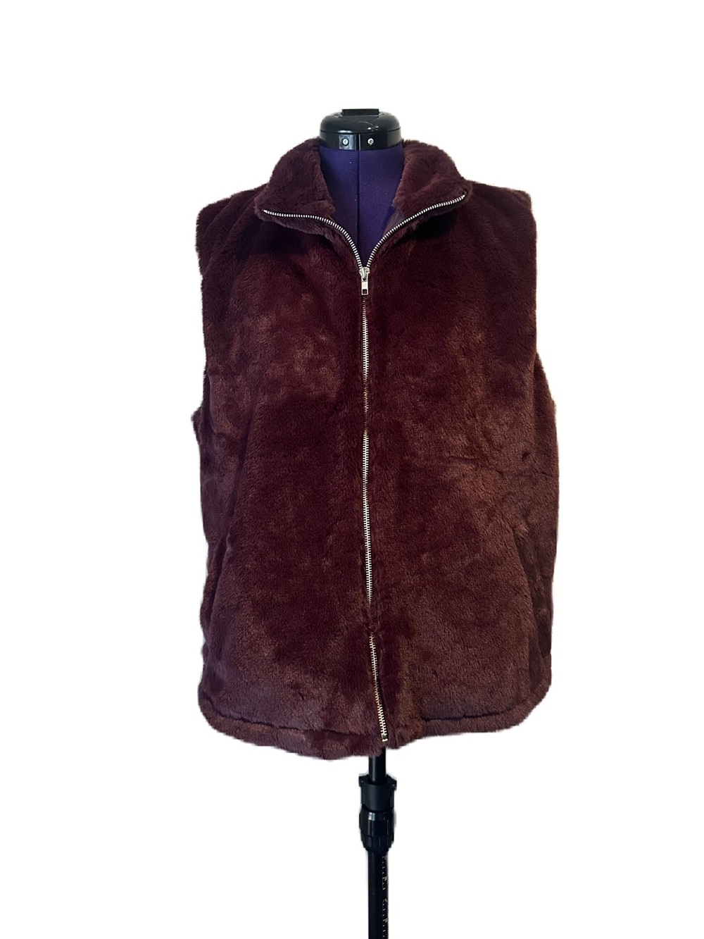 Sabrina Lauren Maroon Burgundy Red Faux Fur Vest